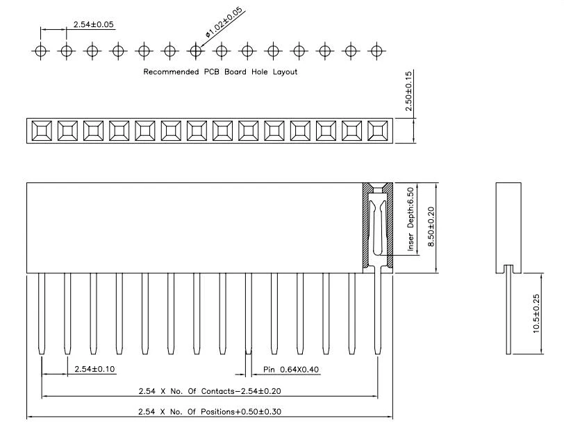 Oem Karpomas lizdas tiesus 1x4 kaiščių 2.54mm - vertikalus ilgas - 5vnt aprašymas - Prekės nuotrauka