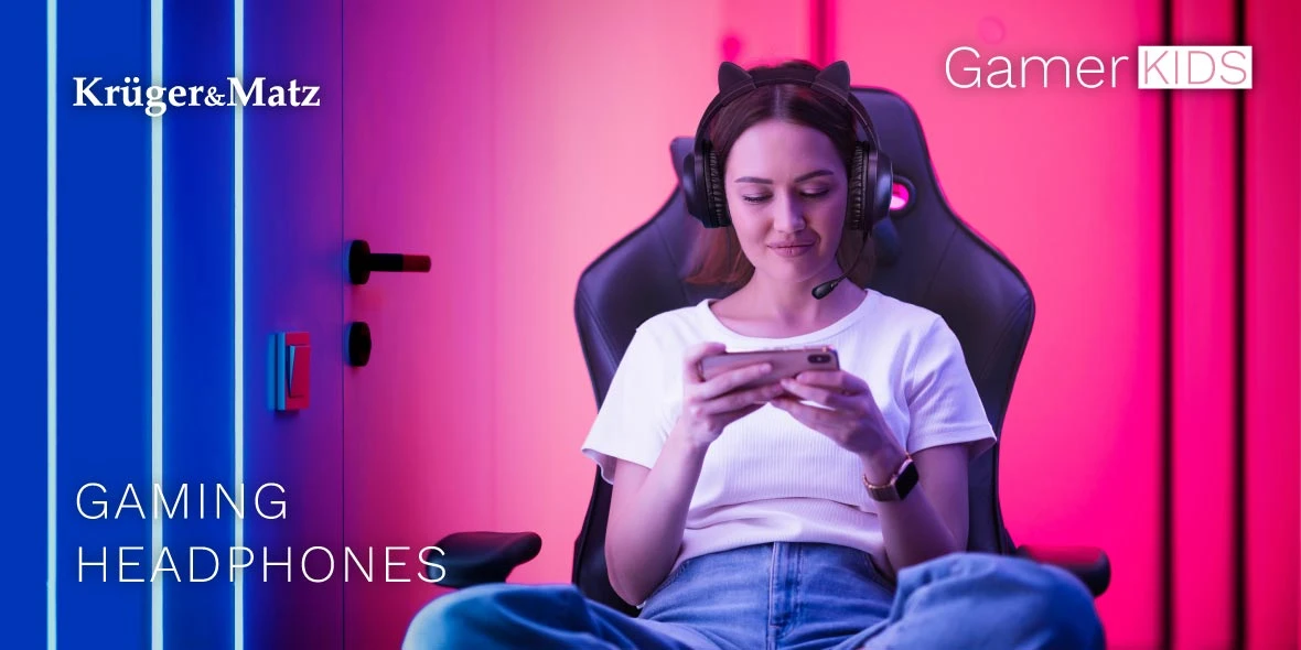 Kruger & Matz žaidimų ausinės vaikams Street Kids Gamer - juodos aprašymas - Prekės nuotrauka