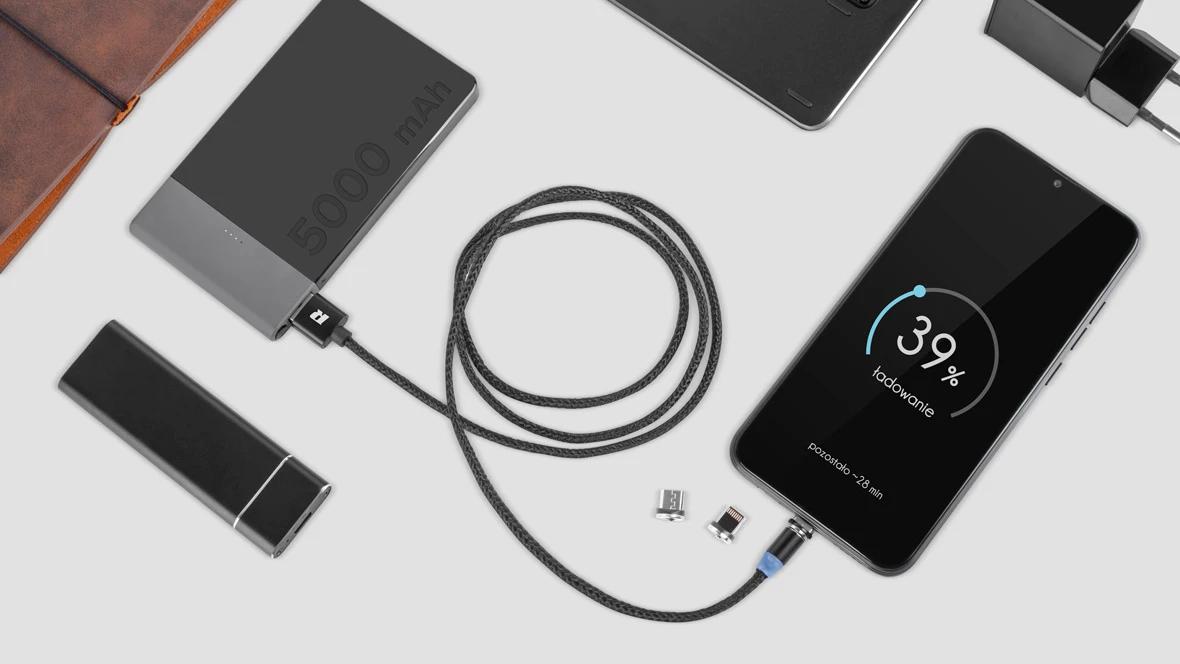 Rebel Magnetinis USB kabelis 3in1 microUSB USB C Lightning 1m Juodas aprašymas - Prekės nuotrauka