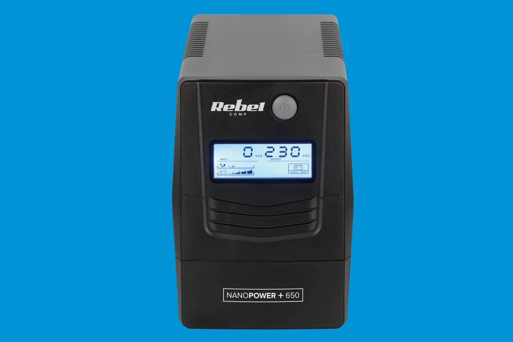 Nepertraukiamo maitinimo šaltinis UPS REBEL modelis Nanopower Plus 850 neprisijungus 850VA 480W 230V 50Hz LCD USB RJ45 aprašymas - Prekės nuotrauka