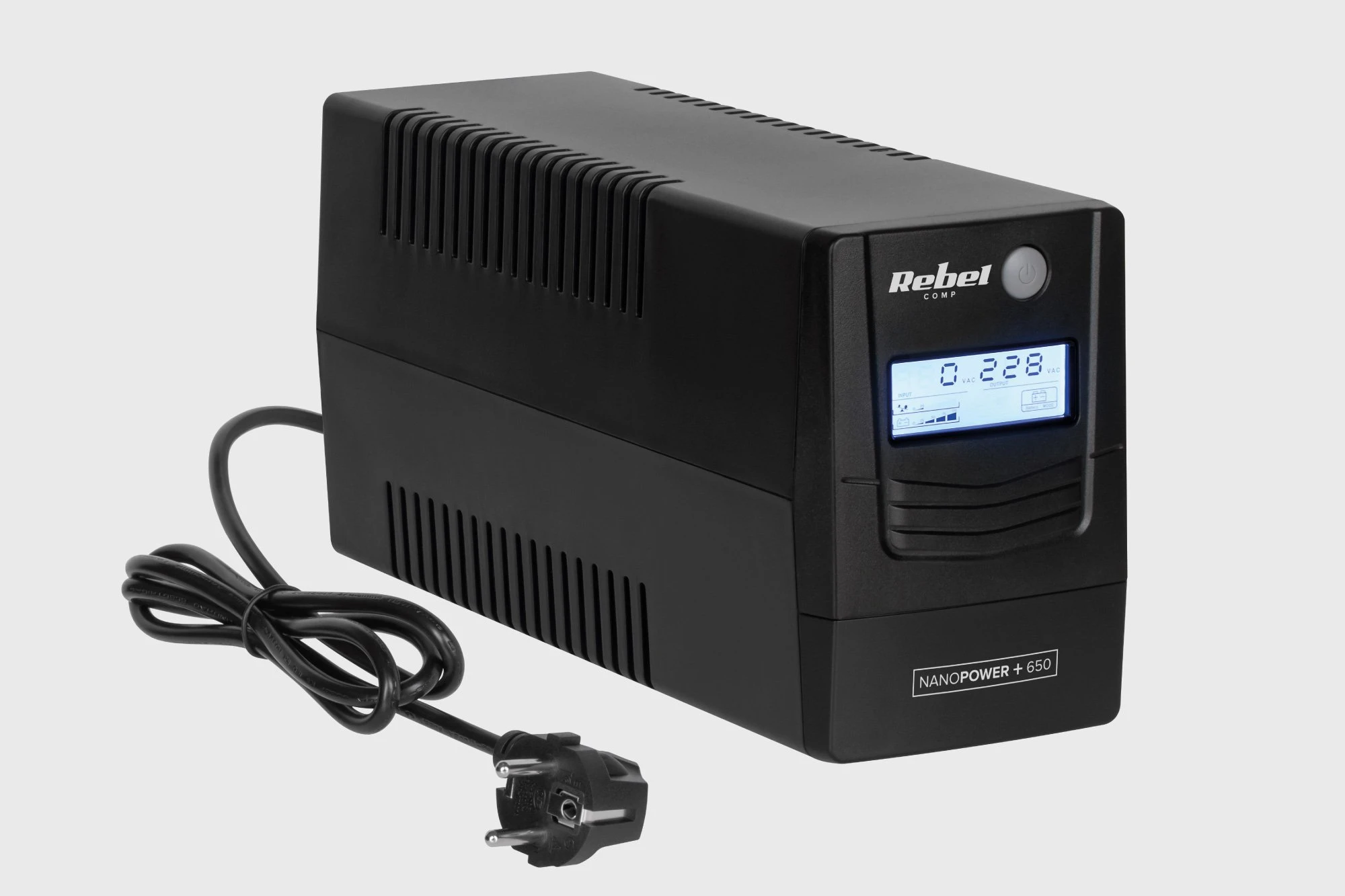 Nepertraukiamo maitinimo šaltinis UPS REBEL modelis Nanopower Plus 850 neprisijungus 850VA 480W 230V 50Hz LCD USB RJ45 aprašymas - Prekės nuotrauka