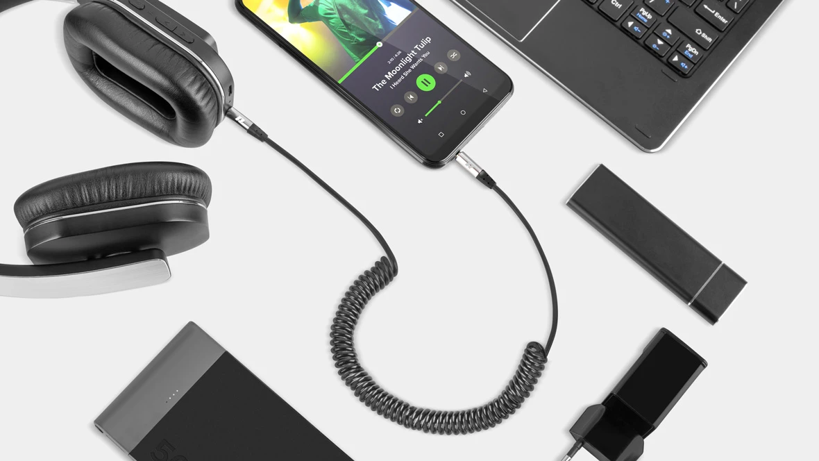 REBEL 3.5mm AUX kabelis spiralė 1m aprašymas - Prekės nuotrauka