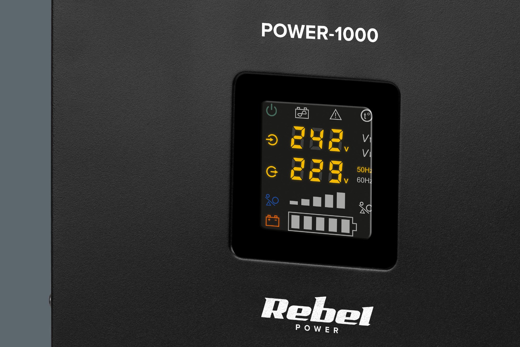 Rebel POWER-1000 Sieninis avarinis maitinimo šaltinis – grynos sinusinės bangos keitiklis su įkrovimo funkcija 12V 230V 1000VA 700W aprašymas - Prekės nuotrauka