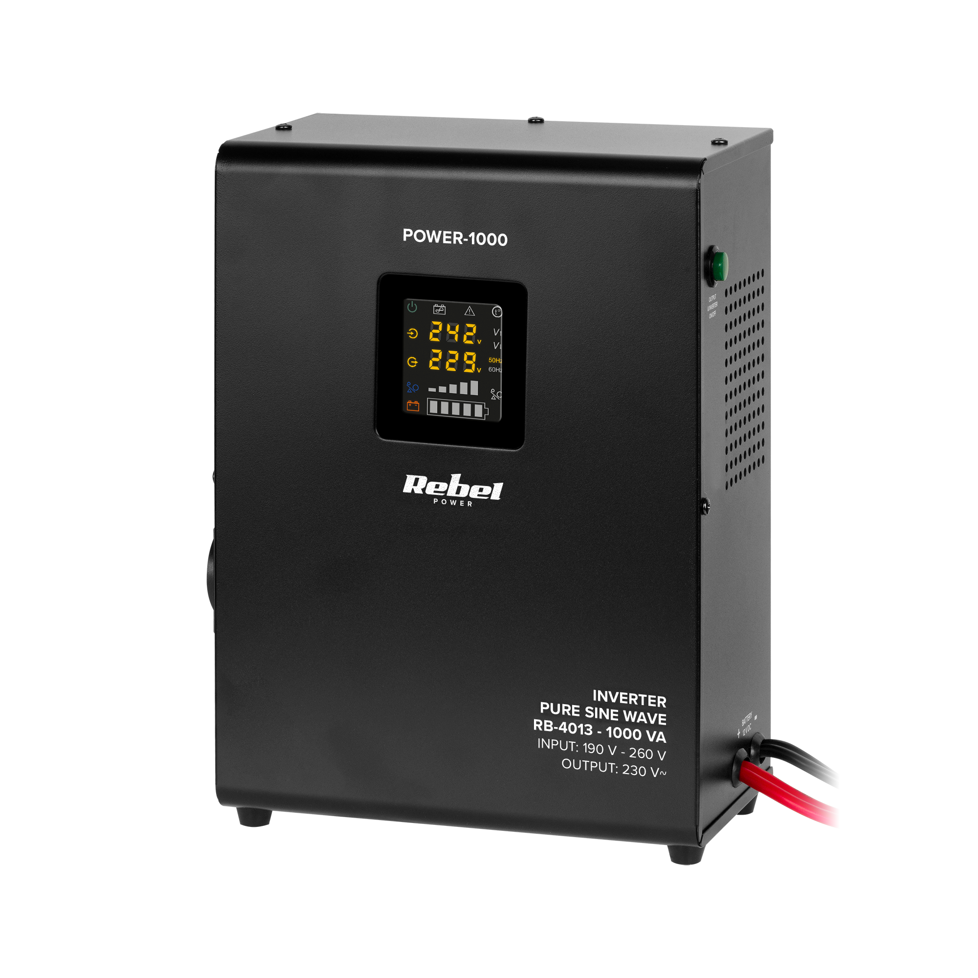 Rebel POWER-1000 Sieninis avarinis maitinimo šaltinis – grynos sinusinės bangos keitiklis su įkrovimo funkcija 12V 230V 1000VA 700W aprašymas - Prekės nuotrauka