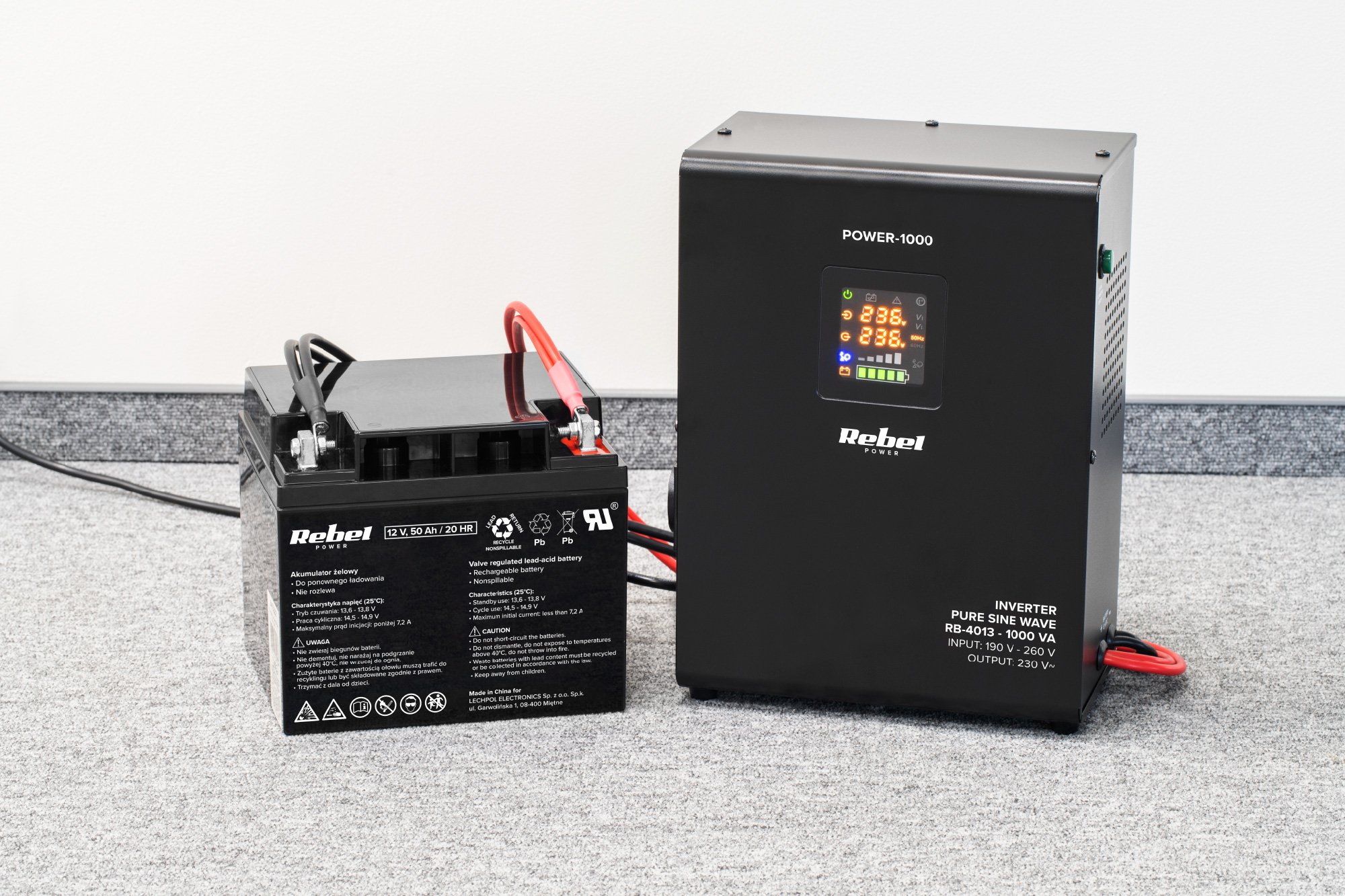 Rebel POWER-1000 Sieninis avarinis maitinimo šaltinis – grynos sinusinės bangos keitiklis su įkrovimo funkcija 12V 230V 1000VA 700W aprašymas - Prekės nuotrauka