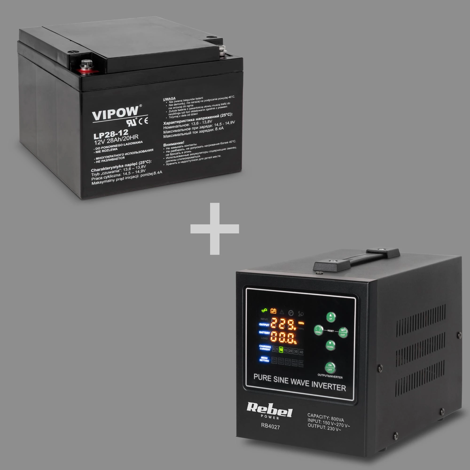 Rebel POWER-500-LFP4 avarinis maitinimo šaltinis – keitiklis su gryna sinusine banga ir įkrovimo funkcija 12V 230V 500VA 300W aprašymas - Prekės nuotrauka