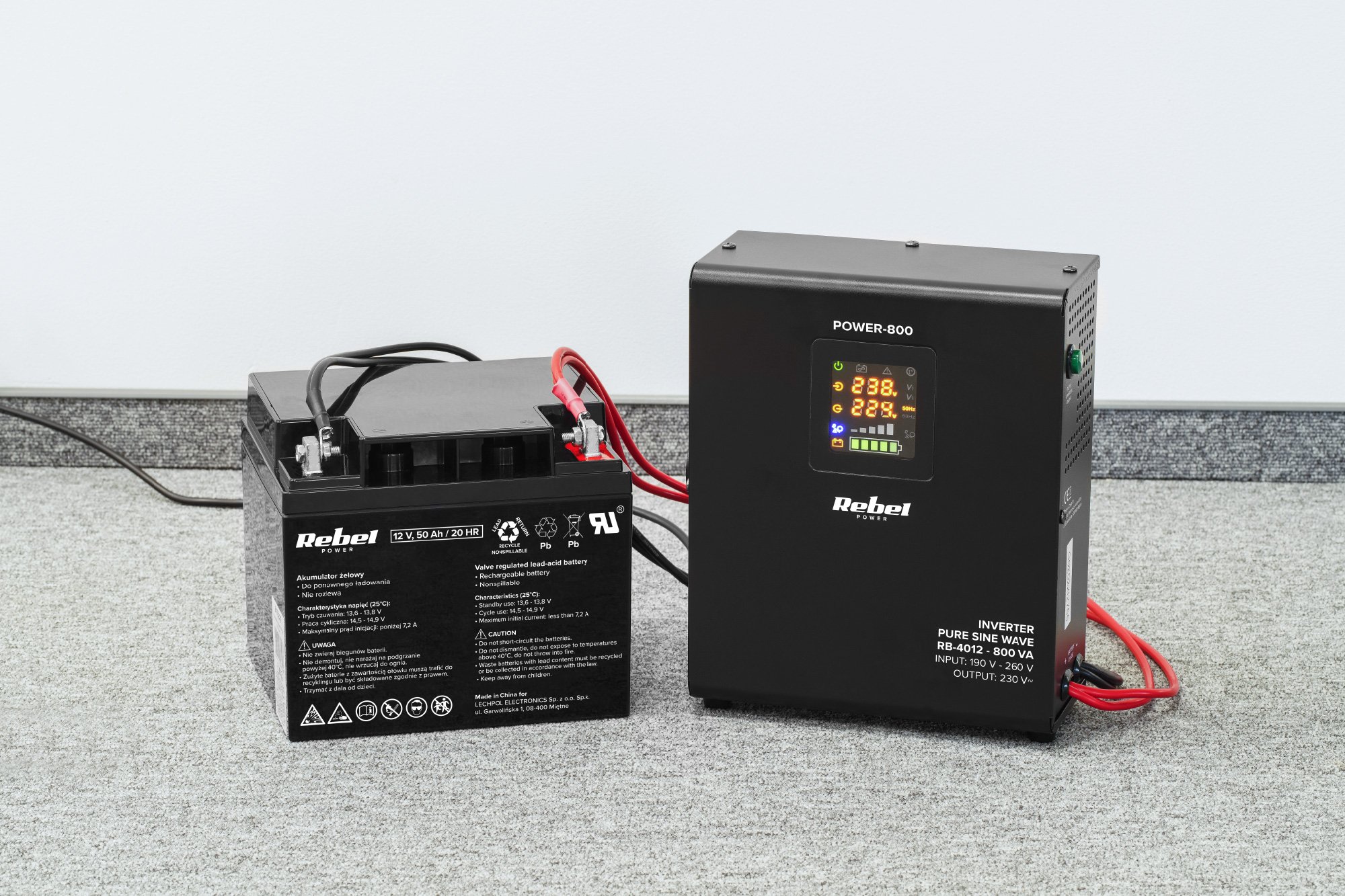 Rebel POWER-800 Sieninis avarinis maitinimo šaltinis – pilnos sinusinės bangos keitiklis su įkrovimo funkcija 12V 230V 800VA 500W aprašymas - Prekės nuotrauka