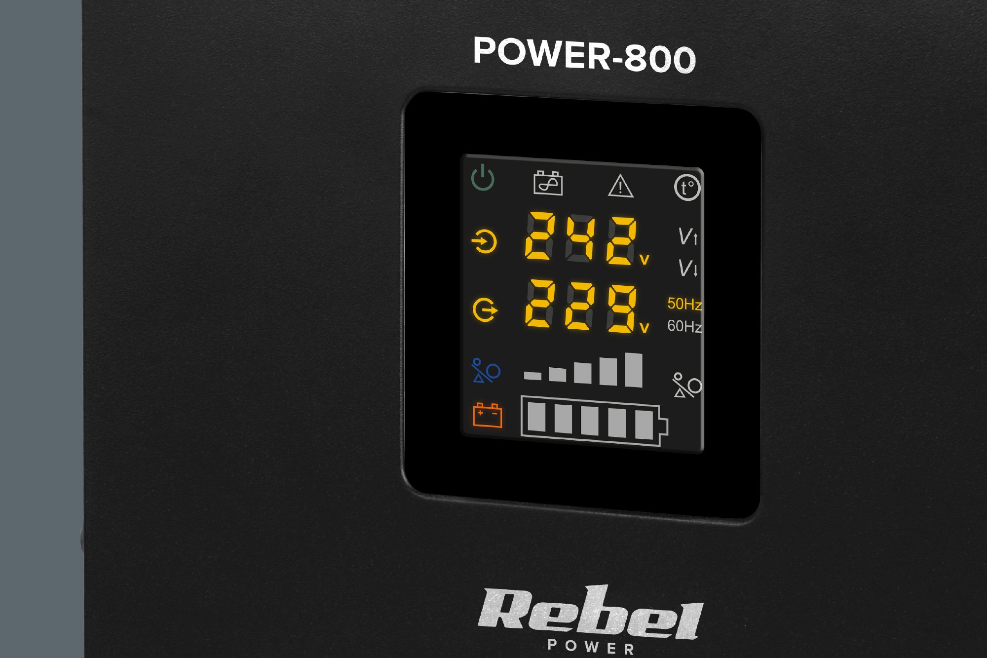 Rebel POWER-800 Sieninis avarinis maitinimo šaltinis – pilnos sinusinės bangos keitiklis su įkrovimo funkcija 12V 230V 800VA 500W aprašymas - Prekės nuotrauka