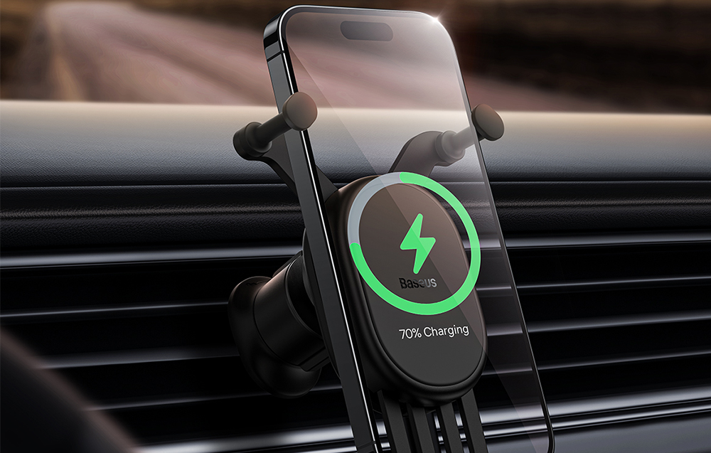 Stabilus gravitacinis belaidžio įkrovimo automobilinis laikiklis Baseus Pro 15W - juodas aprašymas - Prekės nuotrauka