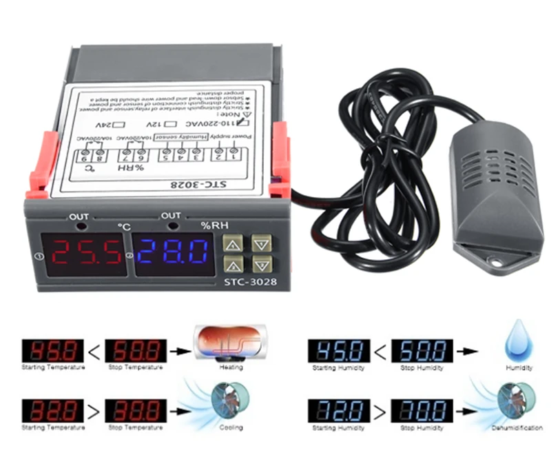Oem Termostatas STC-3028 - 230VAC drėgmės ir temperatūros reguliatorius aprašymas - Prekės nuotrauka