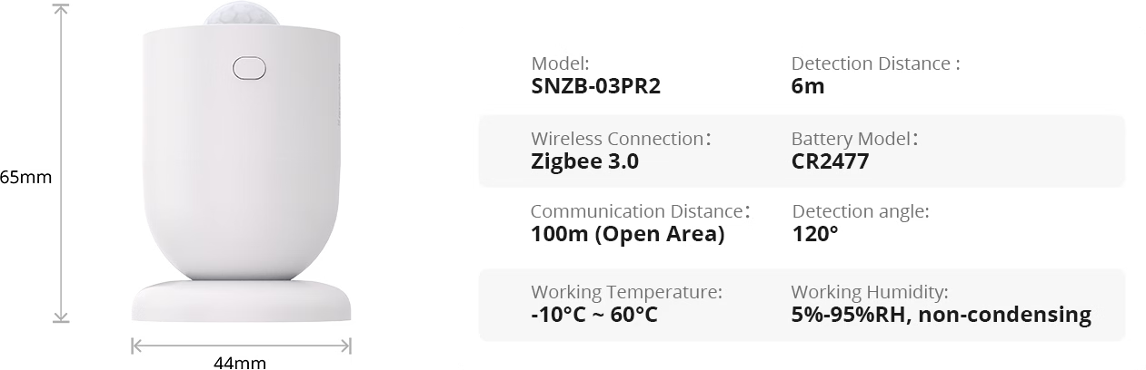 Zigbee judesio jutiklis Sonoff SNZB-03PR2 aprašymas - Prekės nuotrauka