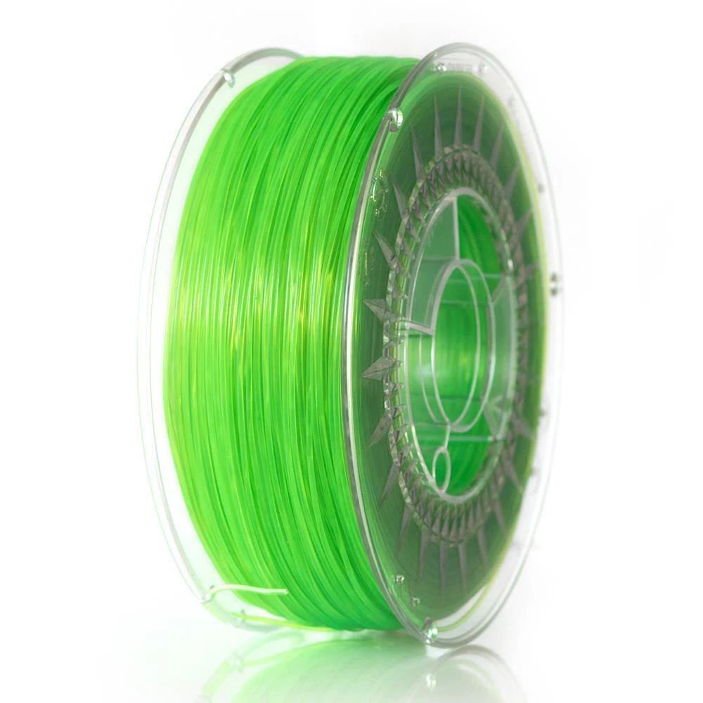 PET-G 1.75mm neoninis žalias permatomas gija rišėje