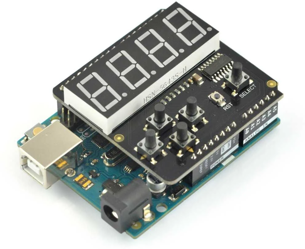 Arduino 8 segmentų ekranas su valdymo mygtukais