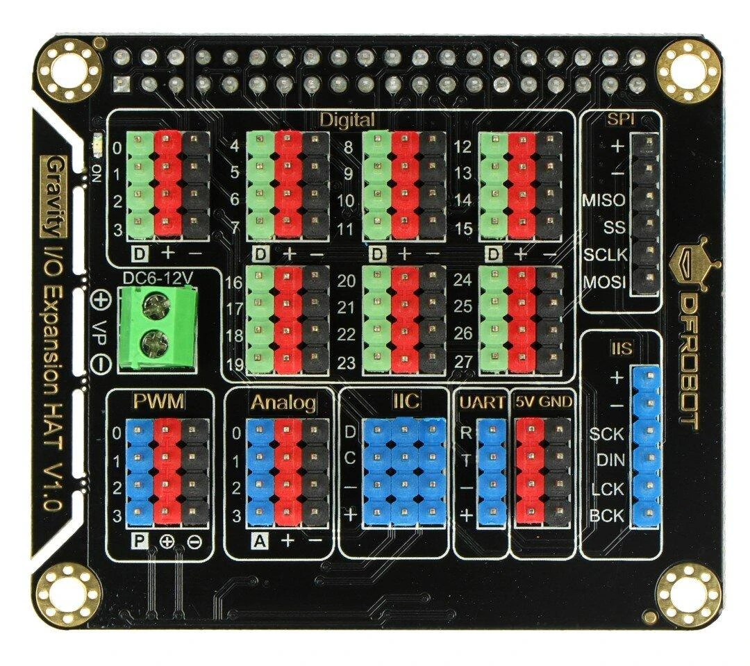 DFRobot DFR0566 IO išplėtimo priedėlis HAT, skirtas Raspberry Pi 4B / 3B+ / 3B / 2B