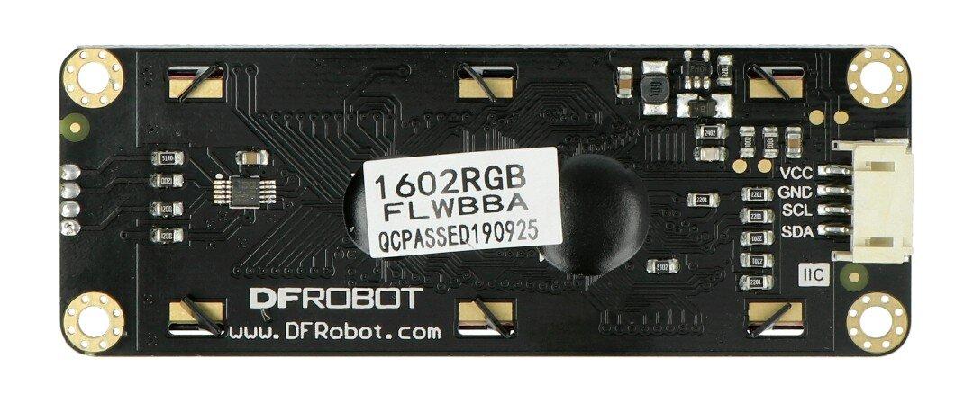 DFRobot Gravity 2x16 I2C LCD ekranas su RGB apšvietimu, skirtas Arduino
