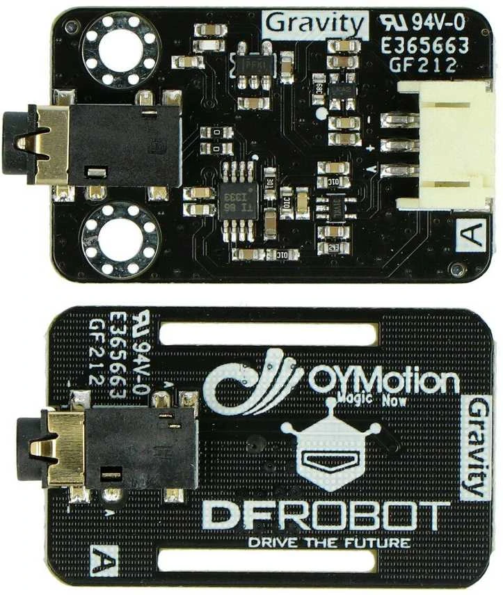 EMG jutiklio modulis DFRobot Gravity – priekinė ir galinė pusė