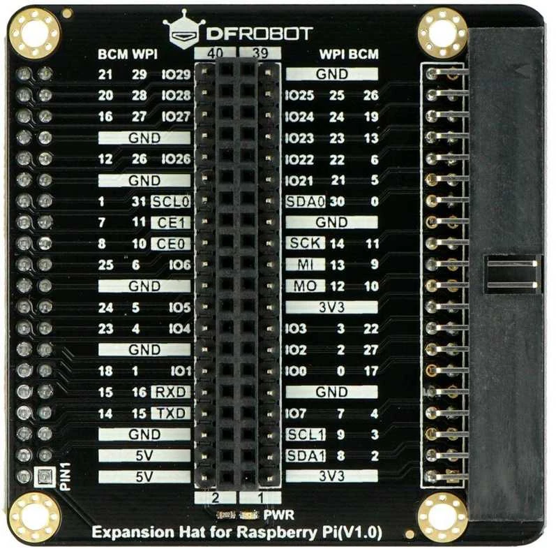 Dfrobot I/O plėtiklio viršutinė dalis su GPIO žymėjimu