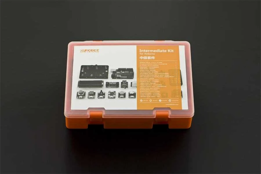 DFRobot Intermediate Kit uždaroje oranžinėje dėžutėje