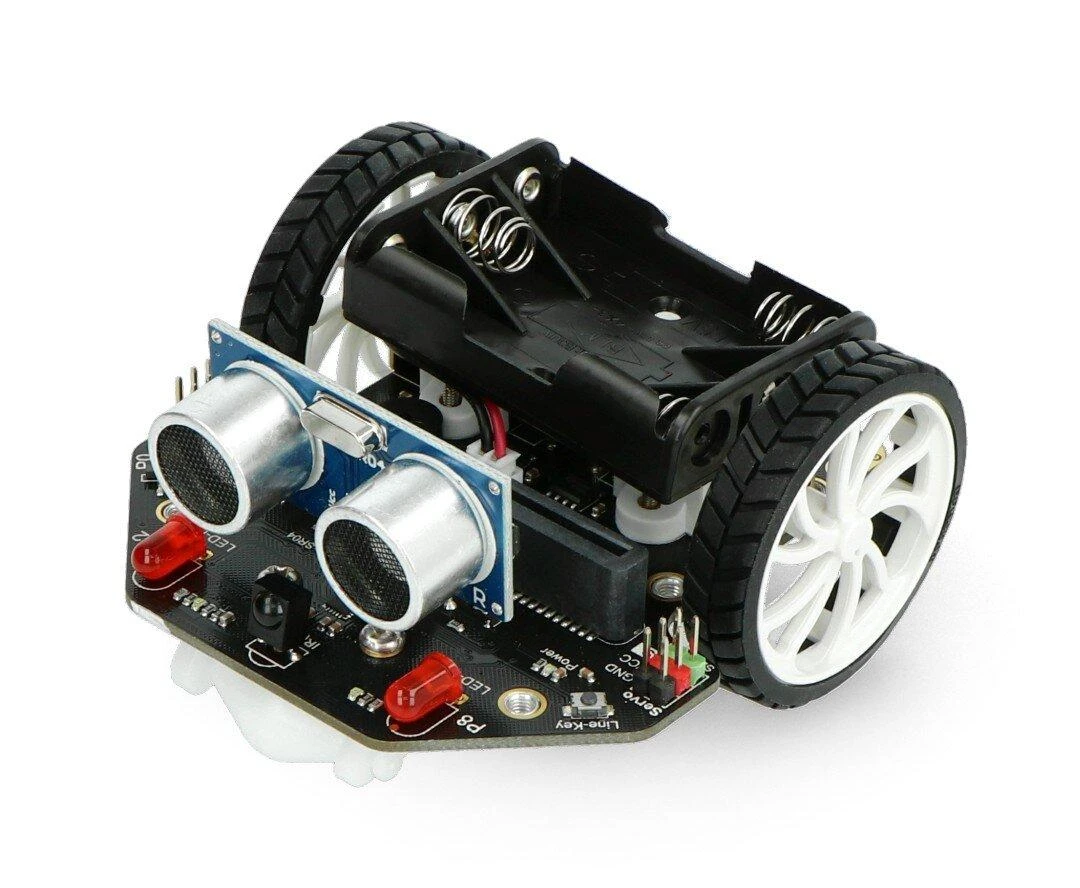 Micro:Maqueen roboto platforma su ultragarsiniu jutikliu