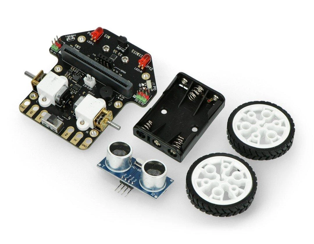 Micro:Maqueen roboto rinkinio dalys ir komponentai