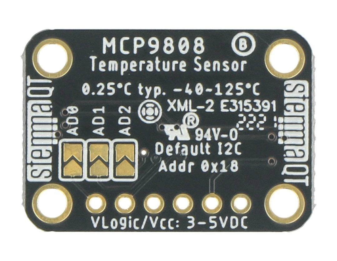 MCP9808 temperatūros jutiklio montažinė plokštė