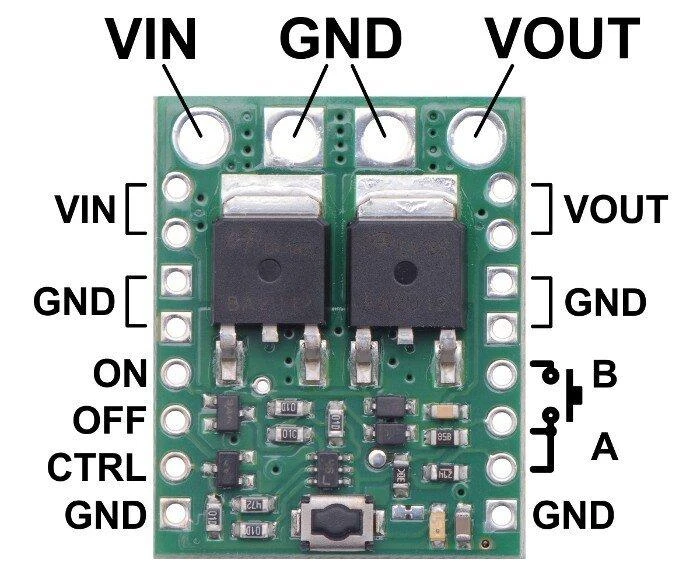 Didelis jungiklis MOSFET HP 4.5-40V/16A, su apsauga prieš atvirkštinę srovę, Pololu 2813