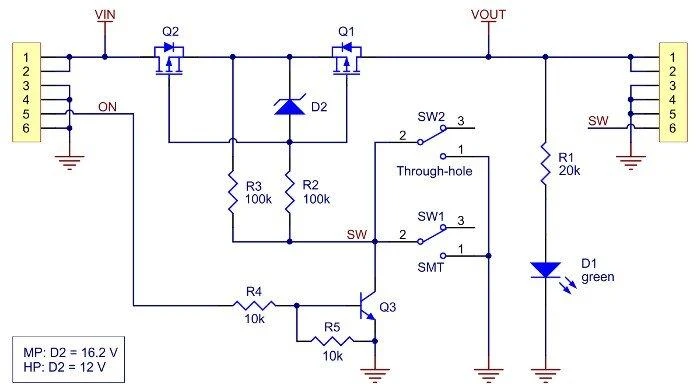 Didelis jungiklis Slide MOSFET MP 4.5-40V/8A, su apsauga nuo atvirkštinės srovės, Pololu 2814