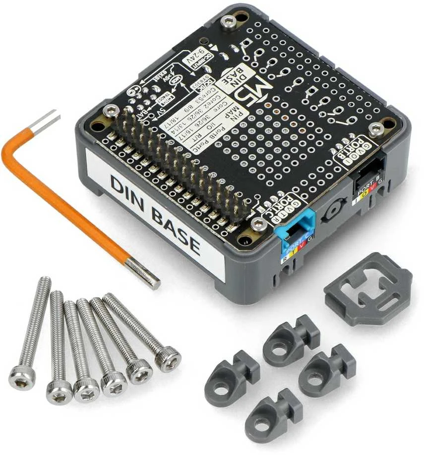 DinBase – dangtelis su 500 mAh baterija – skirtas DIN bėgiui – M5Stack Core kūrimo moduliams – M5Stack M132