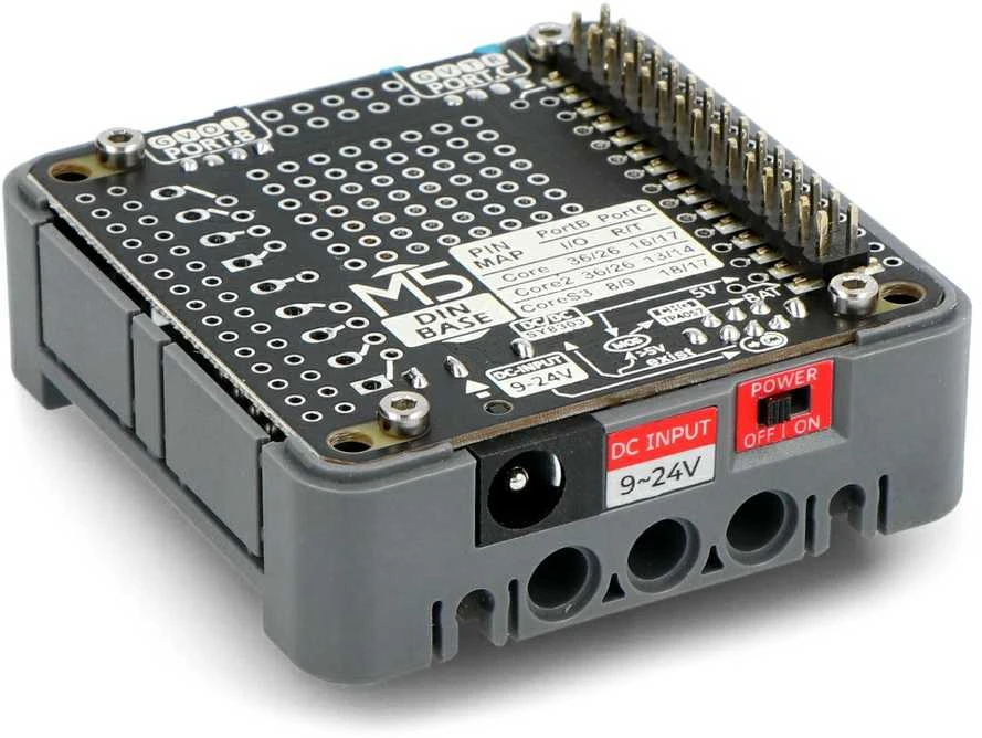 DinBase – dangtelis su 500 mAh baterija – skirtas DIN bėgiui – M5Stack Core kūrimo moduliams – M5Stack M132