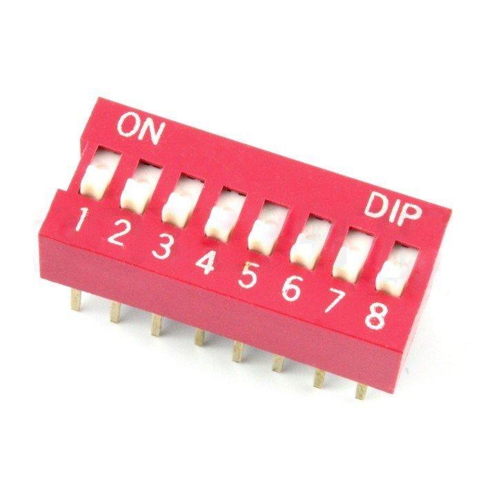 Oem DIP jungiklis 8 polių - raudonas - 5 vnt