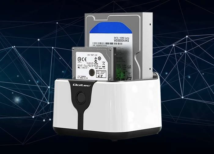 Qoltec 50309 HDD SSD 2,5" 3,5" prijungimo stotelė | SATA III | USB 3.0 | Super greitis 5Gb/s | su klonavimo funkcija