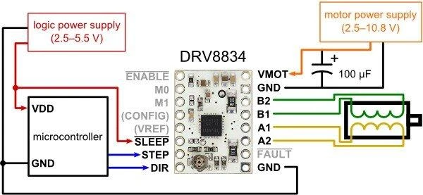 DRV8834 žingsninio variklio valdiklis, žemos įtampos 10.8V 2A, Pololu 2134