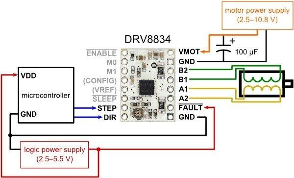 DRV8834 žingsninio variklio valdiklis, žemos įtampos 10.8V 2A, Pololu 2134
