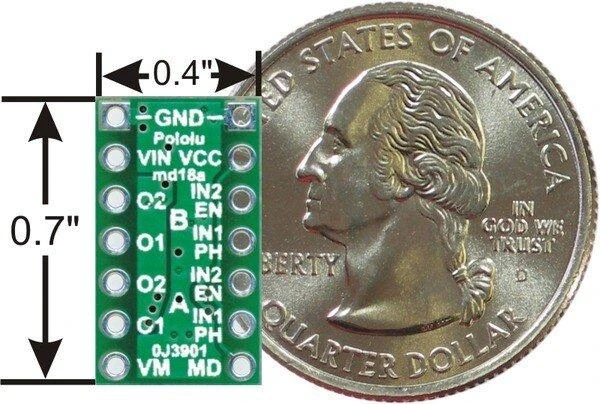 DRV8835, dviejų kanalų variklio valdiklis 11V/1.2A, Pololu 2135