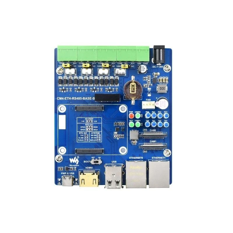 Waveshare CM4 plėtros plokštė su RS485 ir Ethernet jungtimis