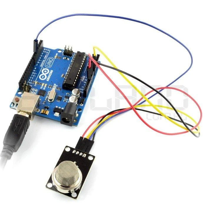 MQ-2 jutiklis prijungtas prie Arduino Uno