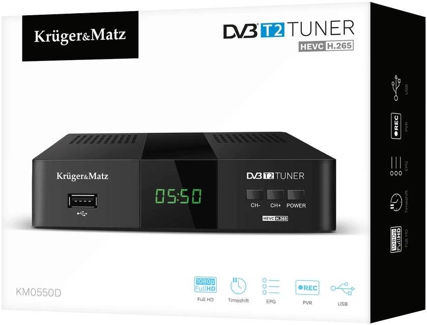 Kruger & Matz DVB-T2 H.265 HEVC imtuvas