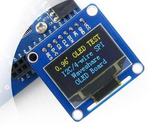 Dviejų spalvų grafinis OLED ekranas 0.96" (B) 128x64px SPI/I2C, tiesios jungtys, Waveshare 9092