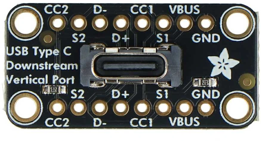 Adafruit USB-C plokštė su vertikalia jungtimi