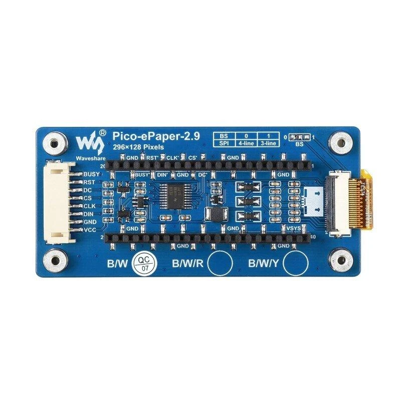 E-paper E-Ink, 2.9" 296x128px, SPI, juodas ir baltas, skirtas Raspberry Pi Pico, Waveshare 19408