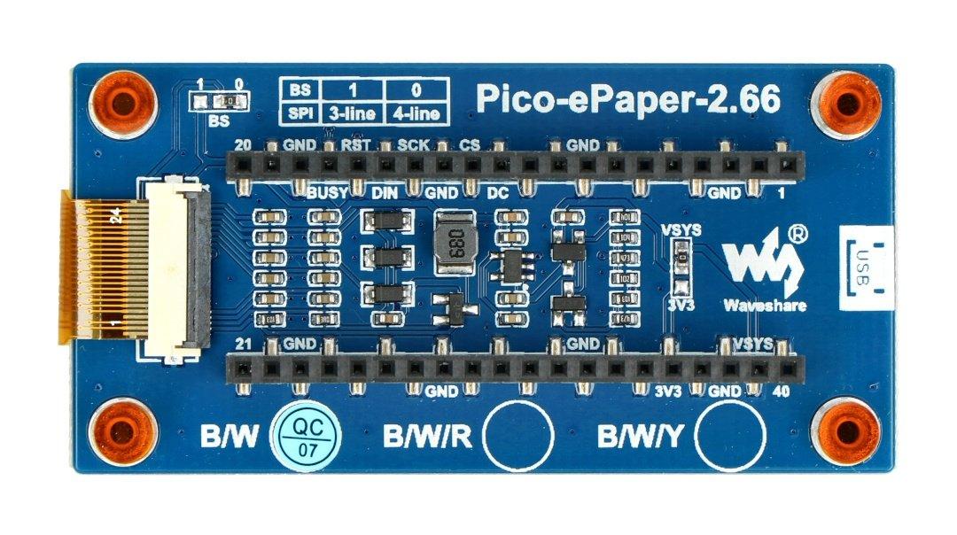 E-Paper E-Ink ekranas 2.66'' 296x152px - SPI - 2 spalvos - Raspberry Pi Pico - Waveshare 20052