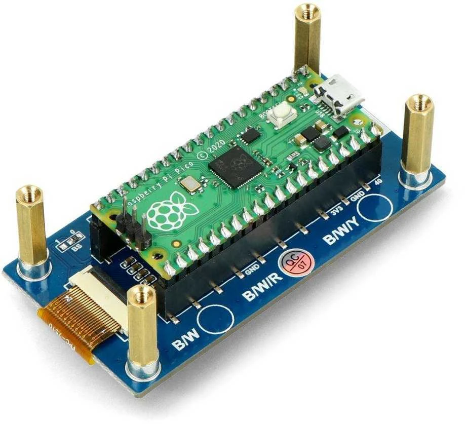 E-paper E-Ink ekranas, 2.66” 296x152px, SPI, juodas, raudonas, baltas, skirtas Raspberry Pi Pico, Waveshare 20053