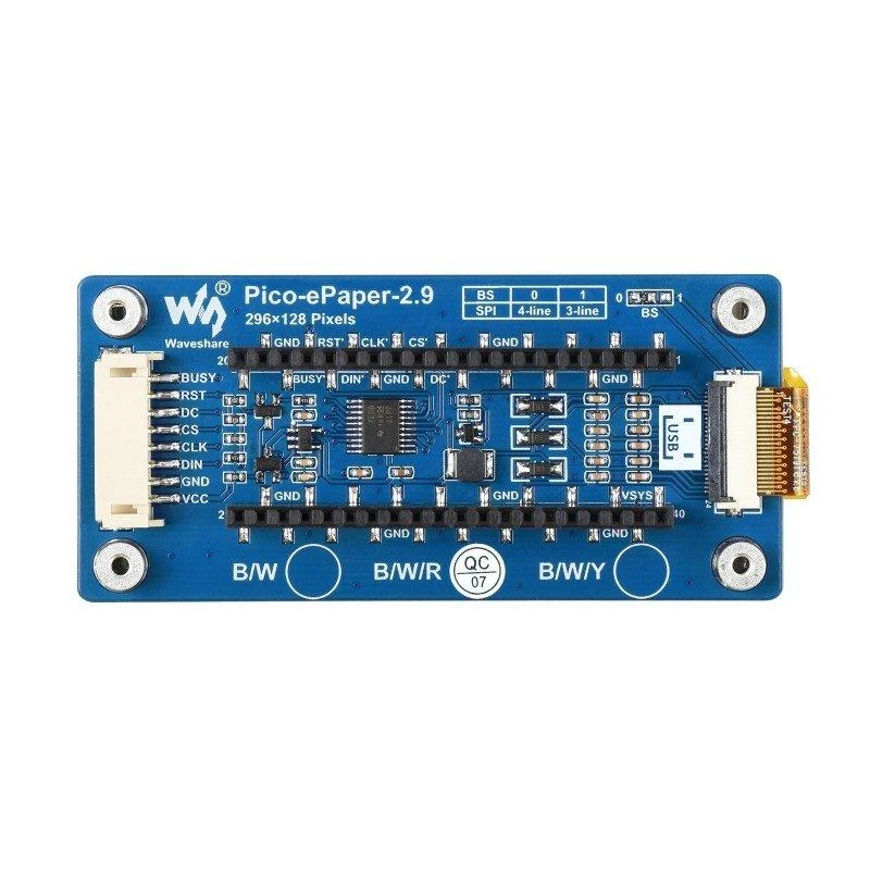 E-Paper E-Ink ekranas 2.9” 296x128px, SPI, 3 spalvų, skirtas Raspberry Pi Pico, Waveshare 19607