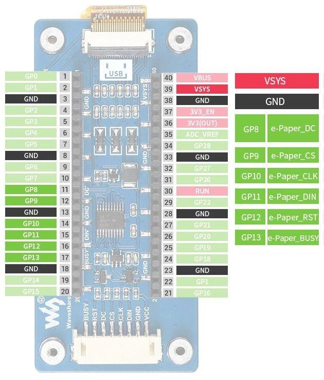 E-Paper E-Ink ekranas 2.9” 296x128px, SPI, 3 spalvų, skirtas Raspberry Pi Pico, Waveshare 19607