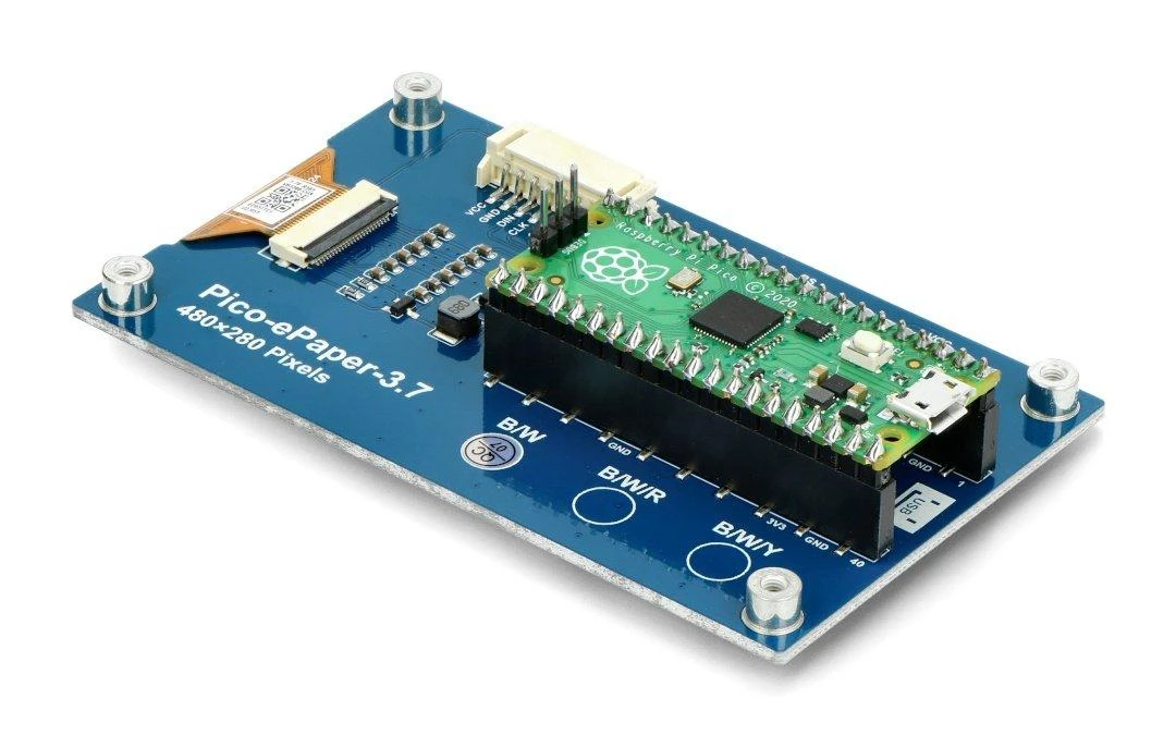 E-paper E-Ink ekranas - 3.7” 480x280px - SPI - juodai baltas - skirtas Raspberry Pi Pico - Waveshare 20123