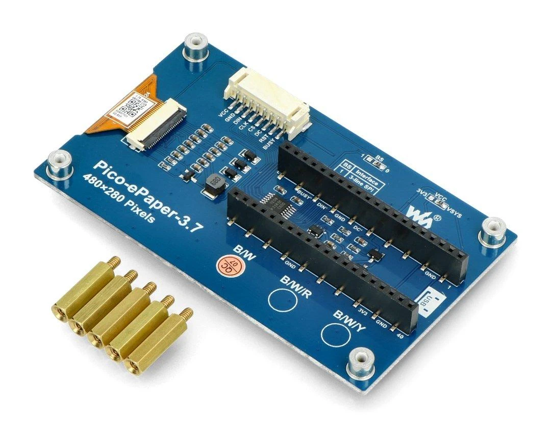 E-paper E-Ink ekranas - 3.7” 480x280px - SPI - juodai baltas - skirtas Raspberry Pi Pico - Waveshare 20123