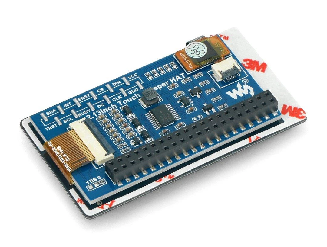 E-paper jutiklinis ekranas, 2.13" 250x122px, juoda ir balta, priedėlis Raspberry Pi, Waveshare 19493