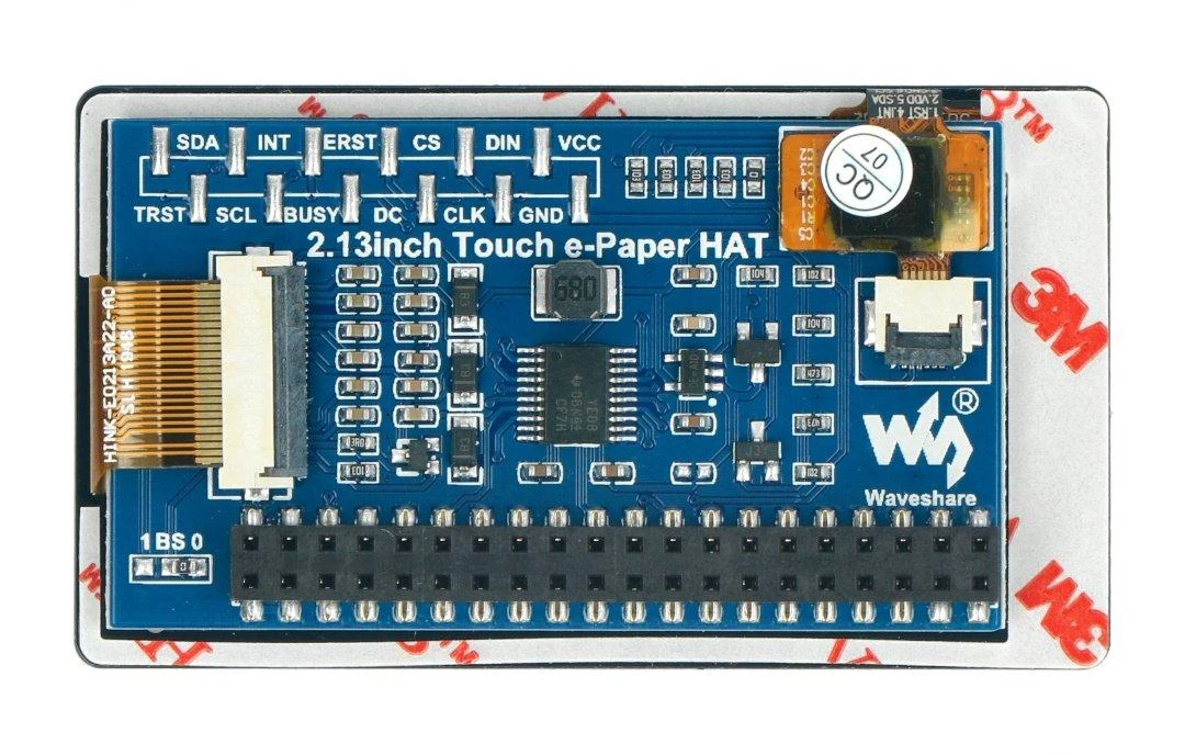 E-paper jutiklinis ekranas, 2.13" 250x122px, juoda ir balta, priedėlis Raspberry Pi, Waveshare 19493