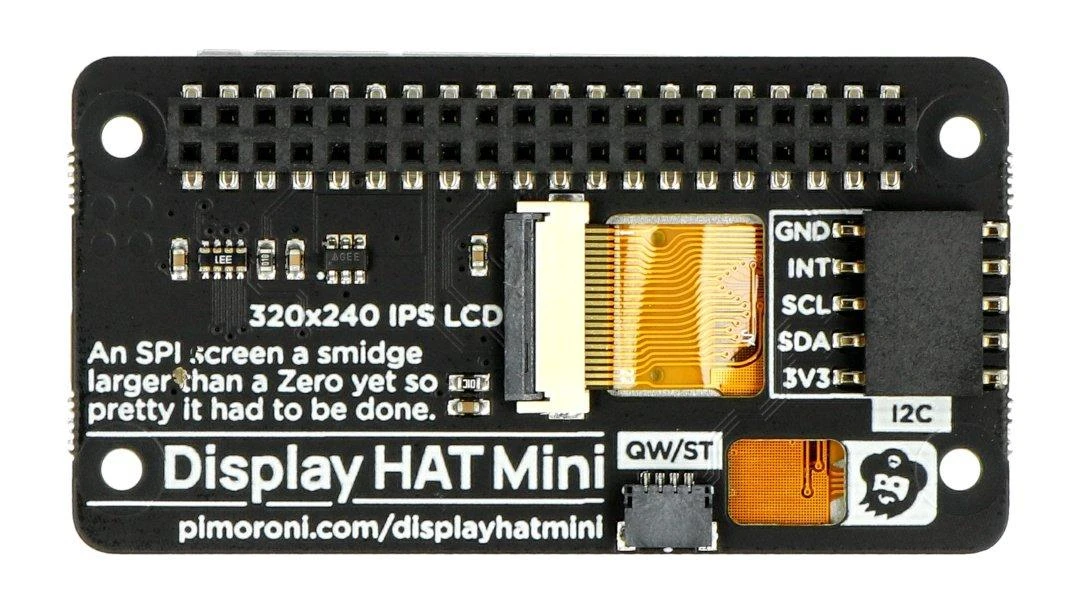 Ekranas HAT Mini - priedėlis su IPS LCD 2” 320x240px, skirtas Raspberry Pi - PiMoroni PIM589
