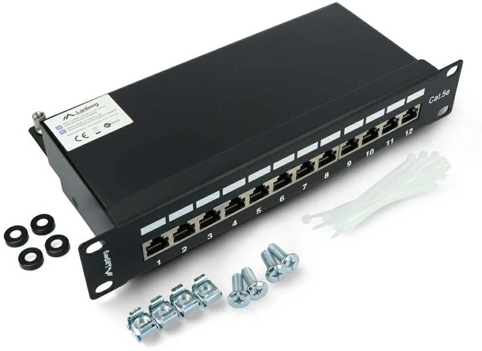 LANBERG PPF5-9012-B Lanberg Patch Panel 10, 12 port 1U, cat.5e, juodas